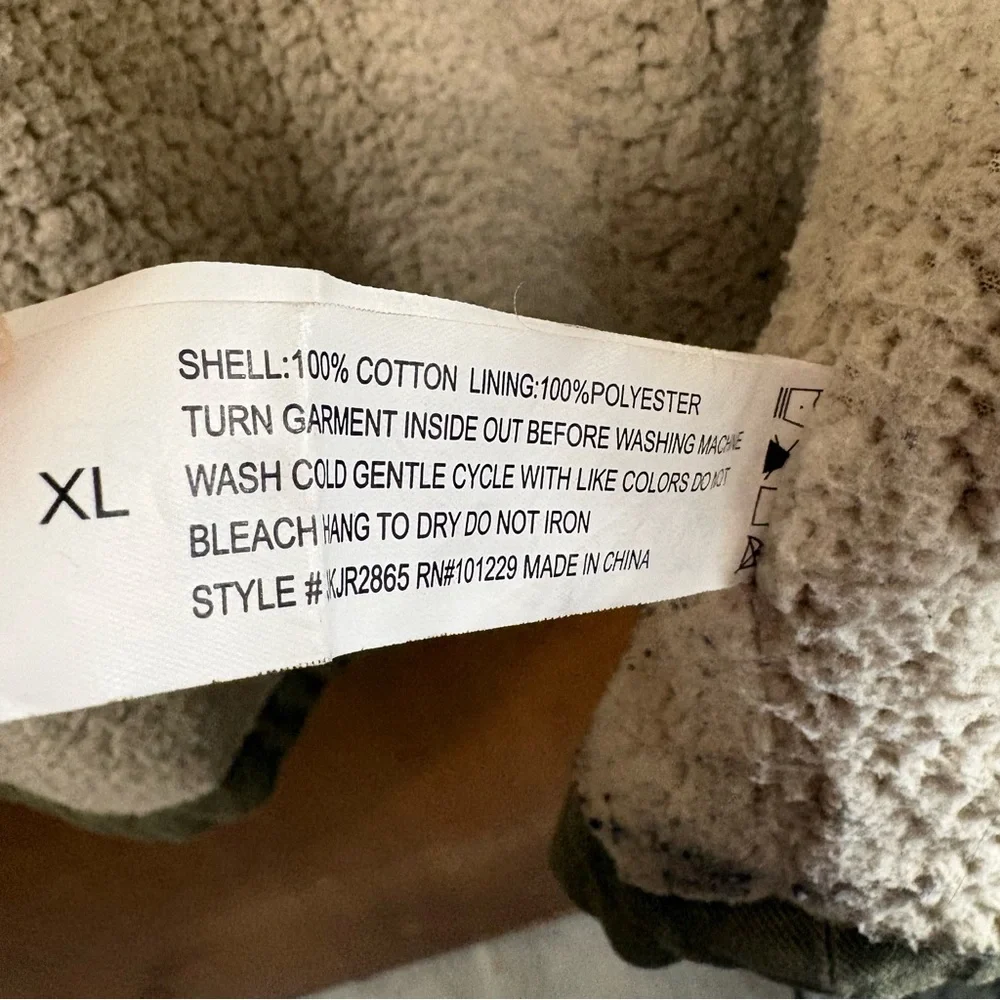 Stoosh Vintage Denim Olive Green Sherpa Lined Chore Jacket Barn Coat XL Utility